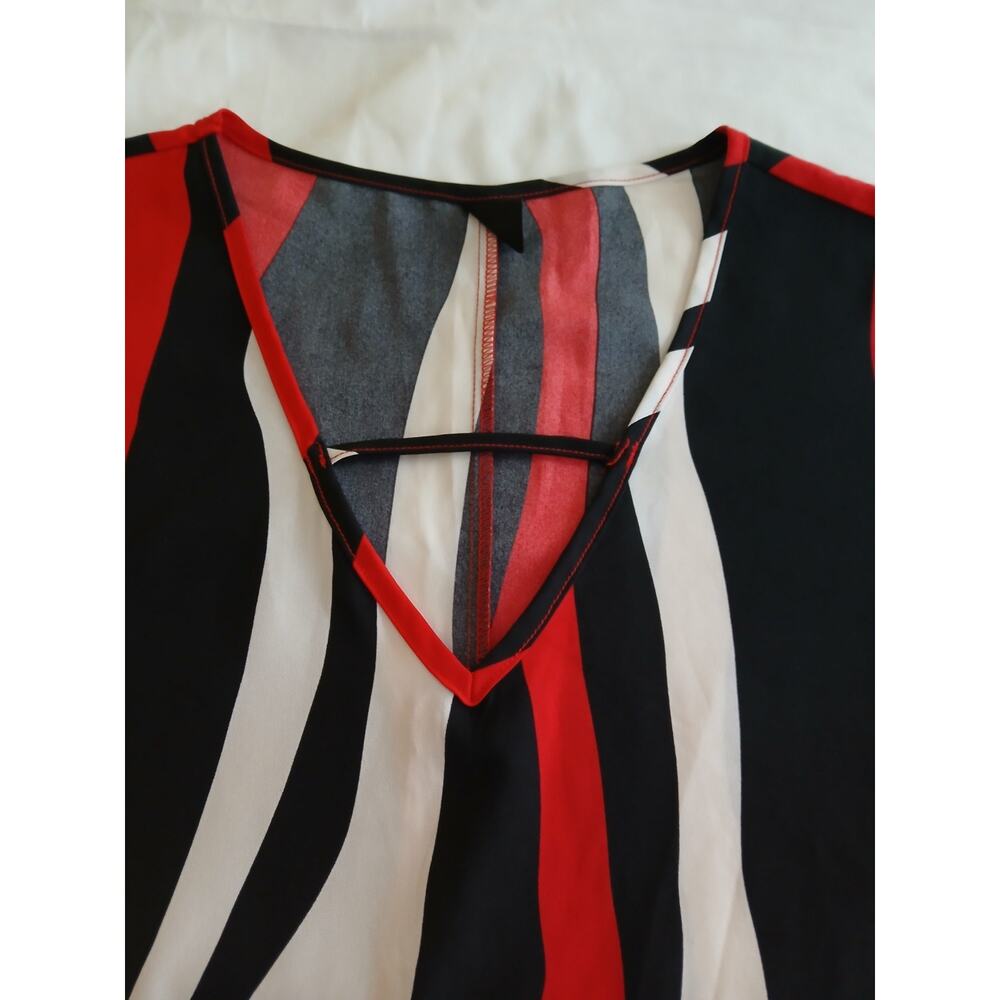 SHEIN Women’s Plus Size 2XL Red Black Stripe Shift Dress V Neck Loose Fit Tunic - Picture 4 of 7
